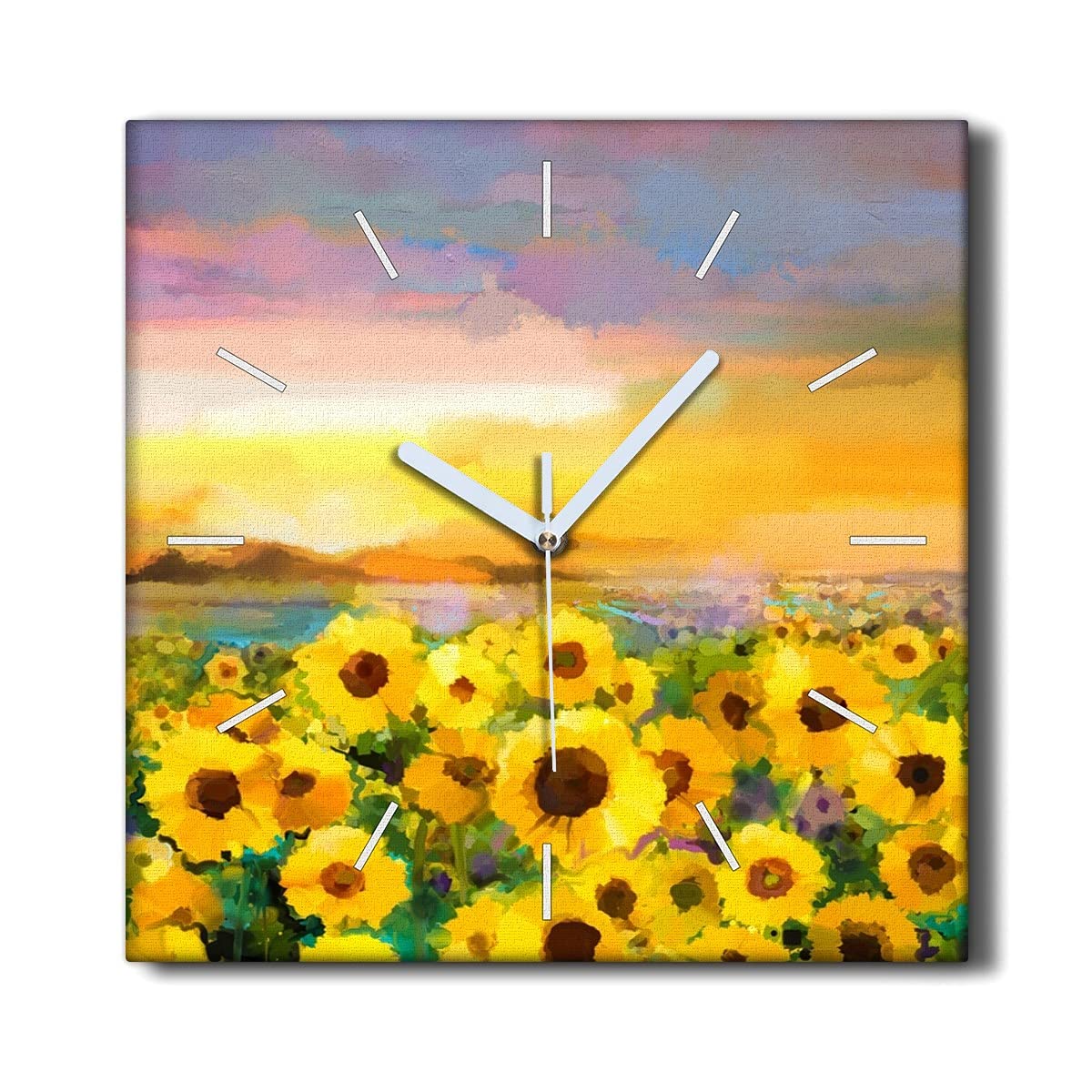 Horloge Murale Toile 30x30cm Idée Décoration Salon Fleurs