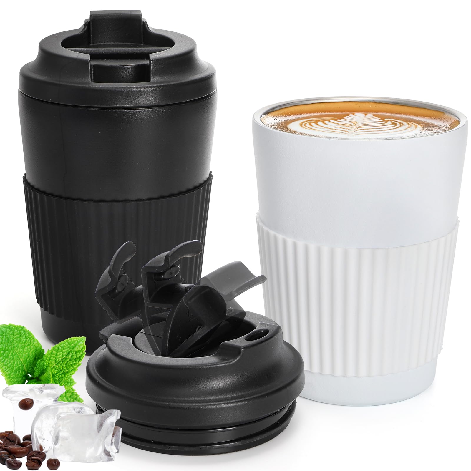 Noamus 2 Pack Travel Coffee Mug with Lid, 350ml to Go Vacuum Tumbler, Portable Stainless Steel Camping Water Cups, Reusable Double Wall Powder Coated Cup for Hot Cold Drink(2 Color)