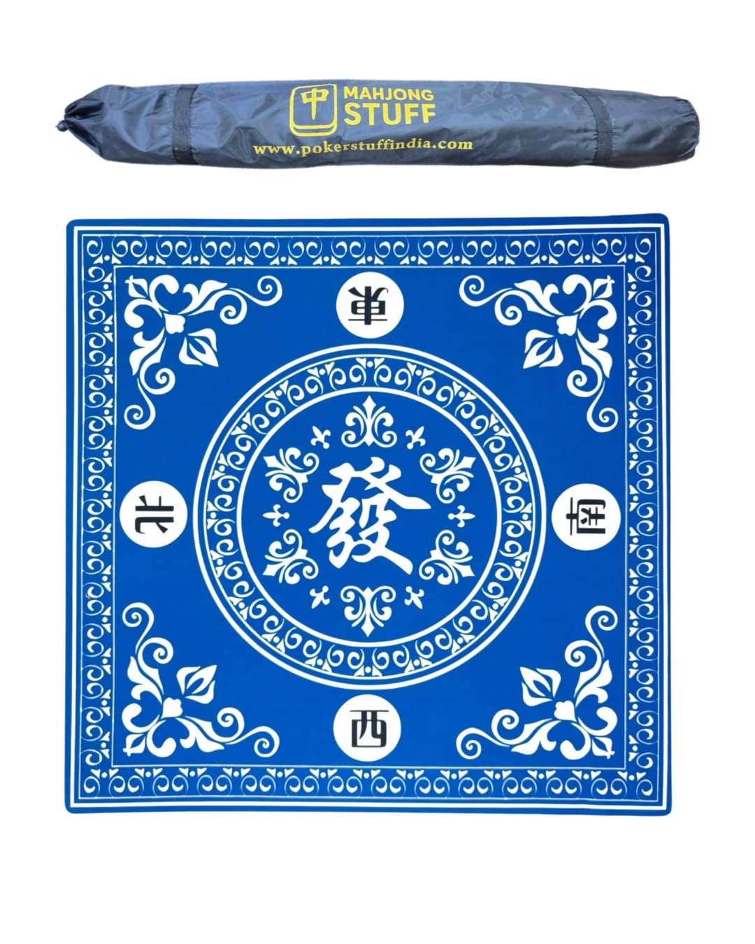 POK3R STUFF INDIA Mahjong Mat M6 | 36 x 36 Inch Velvet Mahjong Game Mat with Anti-Slip Rubber Base | Noise Reducing Table Mat for Mahjong & Board Games (Blue) 1