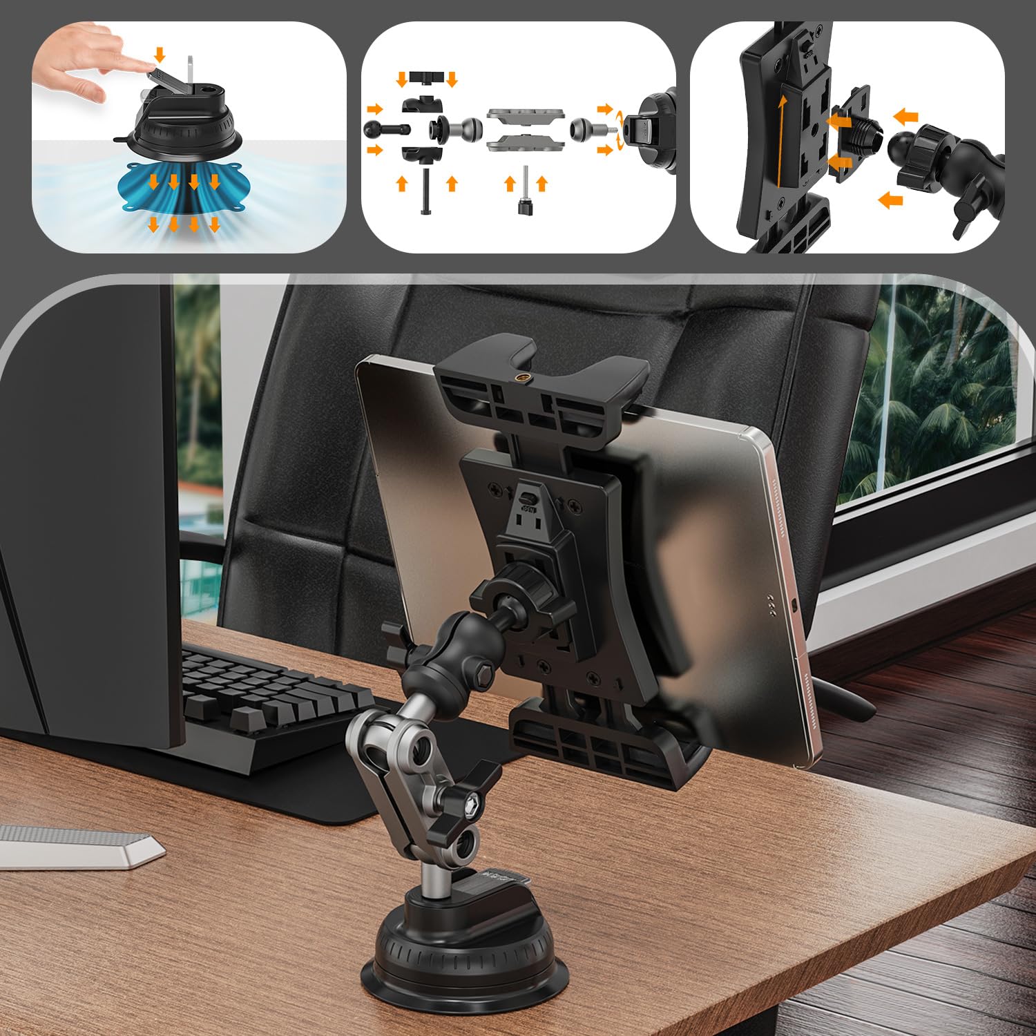 Supporto Universale Per Tablet 4,7-13 Pollici Con Rotazione 360°: Adatto A Barche, Volanti E Rotaie - Compatibile Con IPad, Samsung, Fire HD - Morsetto In Gomma Antiscivolo