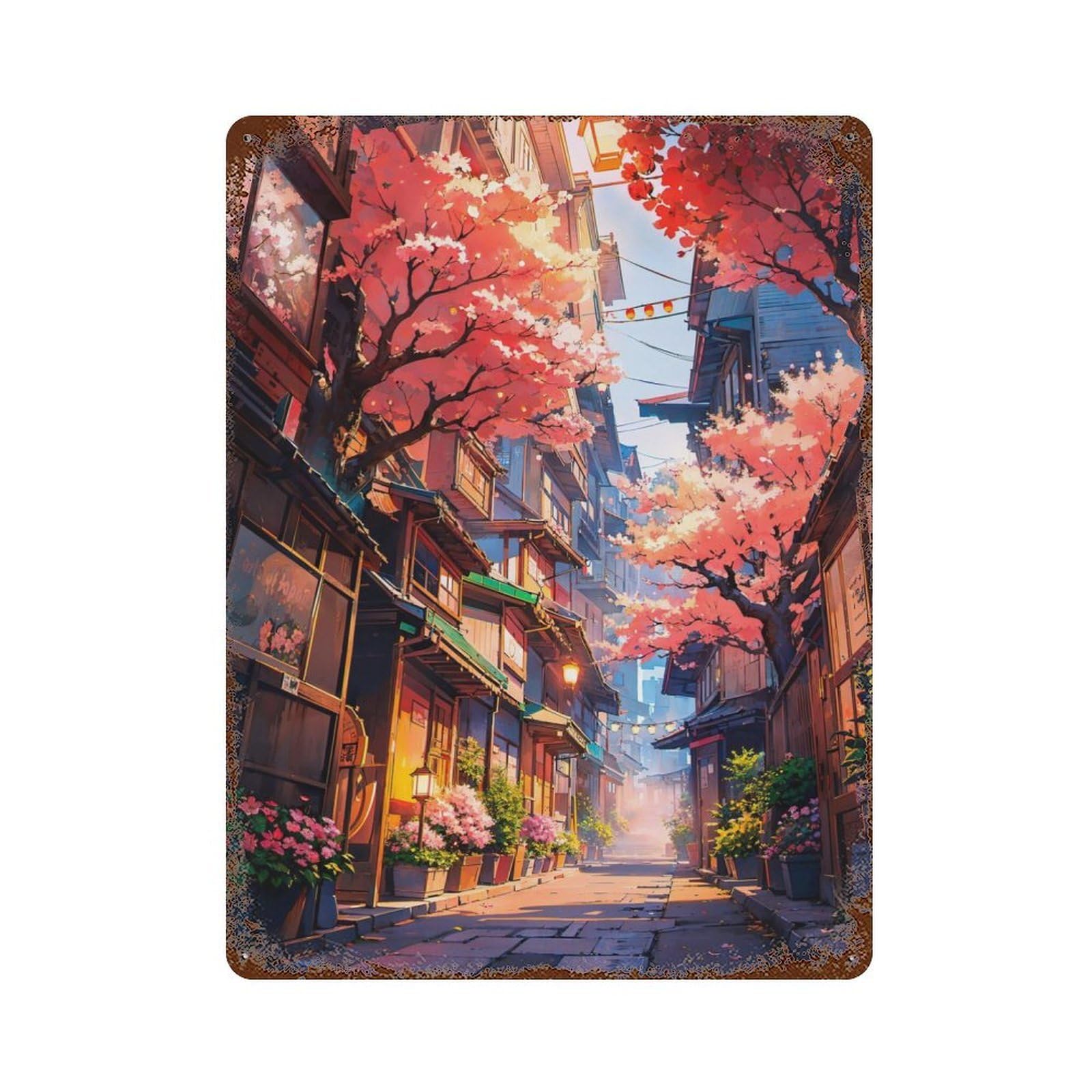 Decorative Tin Sign Cozy Street 15.7"x11.8", Novelty Wall Decor for Shed, Workshop And Garage Wall Decor