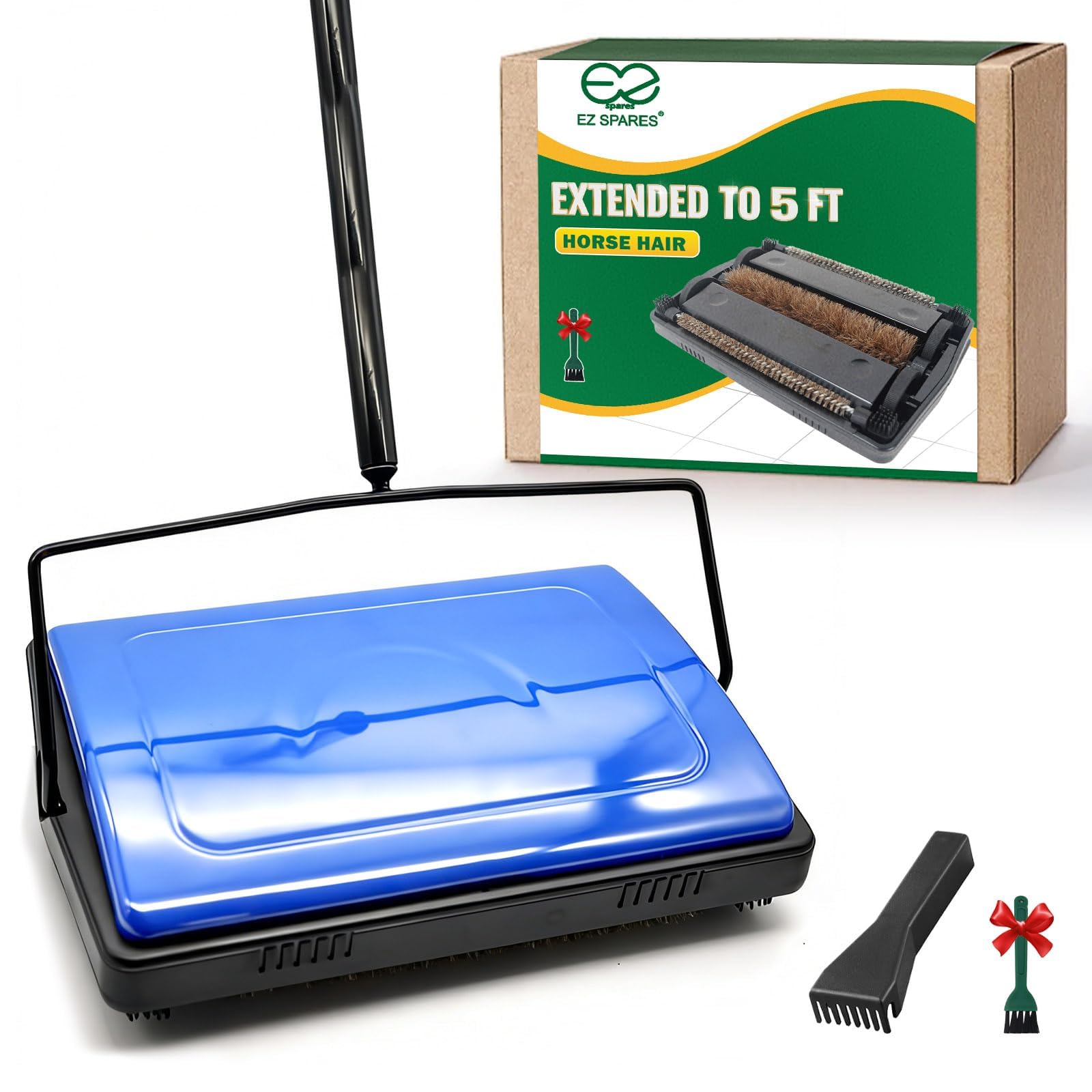 EZ SPARES - Escurridor de alfombras silencioso para Suelos con Cepillo de Trigo de Caballo y Gran Poder de Limpieza para el hogar, Oficina, Cocina, parquet