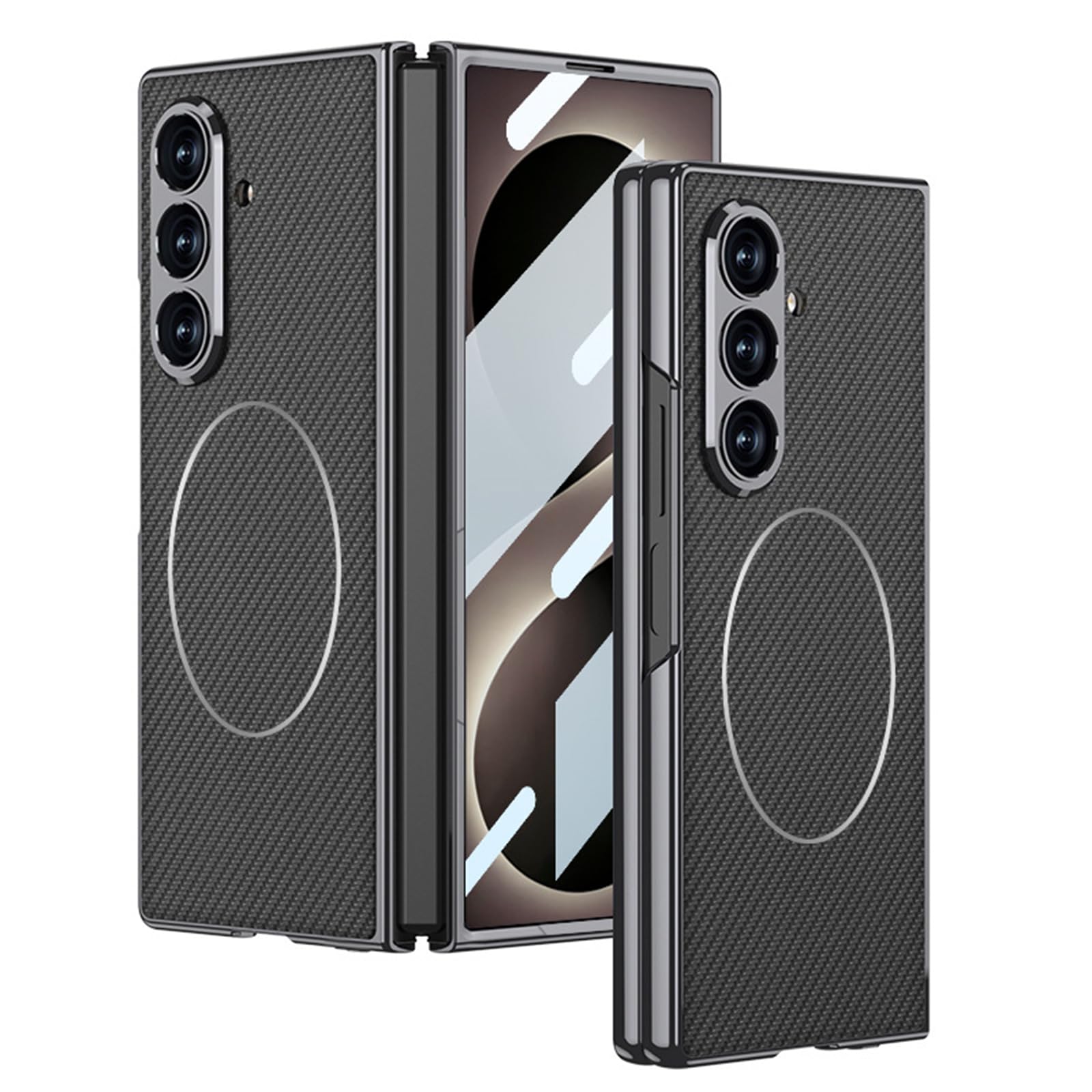 Cover Magnetica Per Samsung Galaxy Z Fold 8 Ultra Pelle Carbonio Lente | Cover in pelle fibra di carbonio galvanica con magneti. Protezione completa schermo e lenti per uso quotidiano