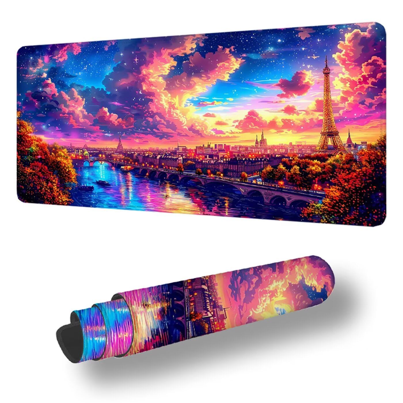 Podkładka pod mysz XXL 1200 x 600 mm duża podkładka pod mysz dla graczy kolor pod ręką biurko szyte krawędzie wodoodporna antypoślizgowa do komputera, laptopa poprawia precyzję i szybkość, miasto S