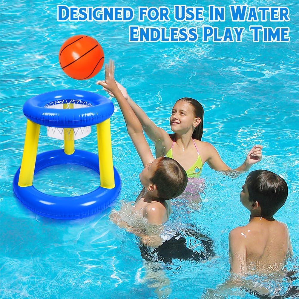 OSDUE Aufblasbares Volleyball-Set, Pool Float Set mit Netz, Körben & Bällen für Kinder und Erwachsene