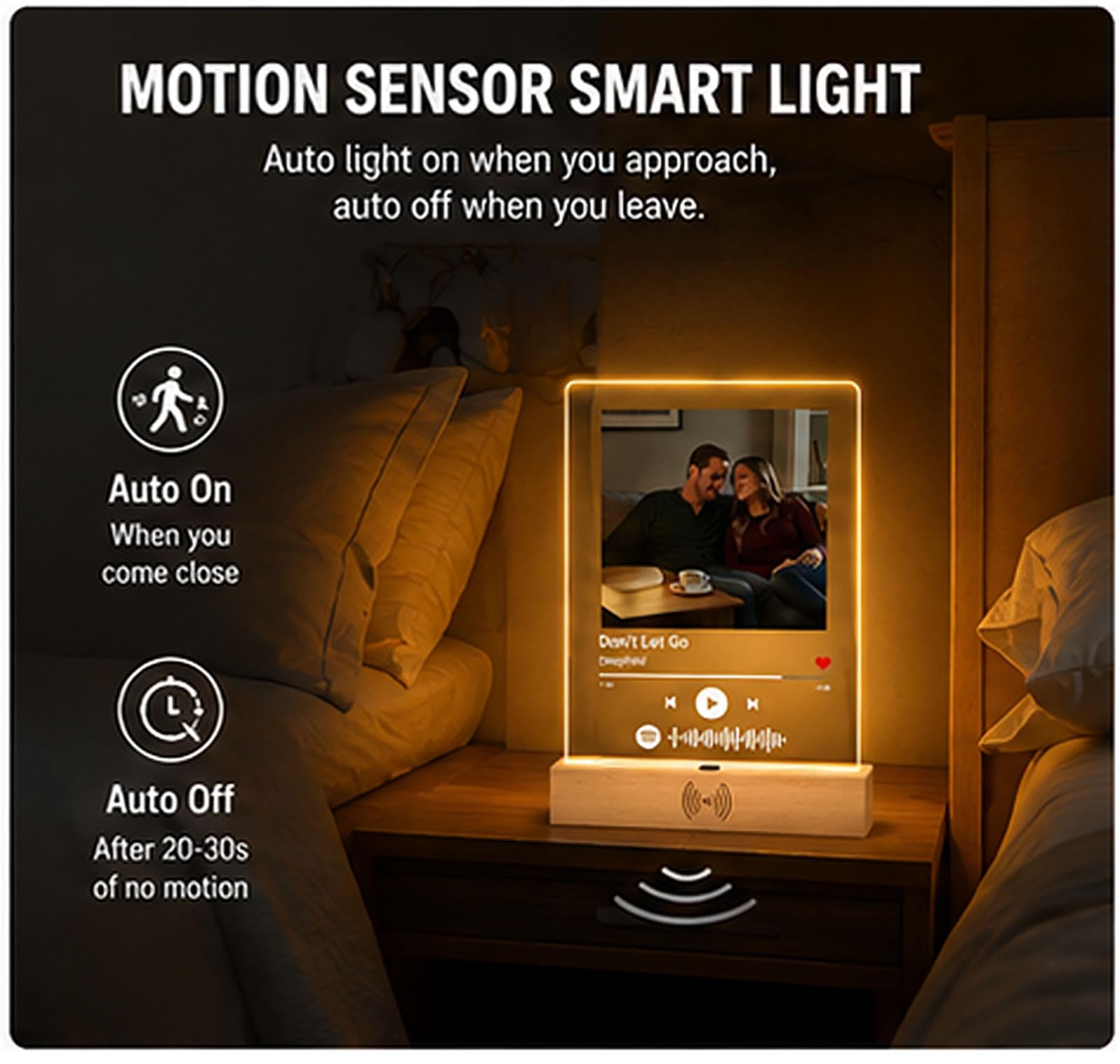 Placa de canción personalizada con reproductor de música integrado y luz con sensor de movimiento, placa de música personalizada para regalo para novia, novio, aniversario, cumpleaños, boda, regalo de 3