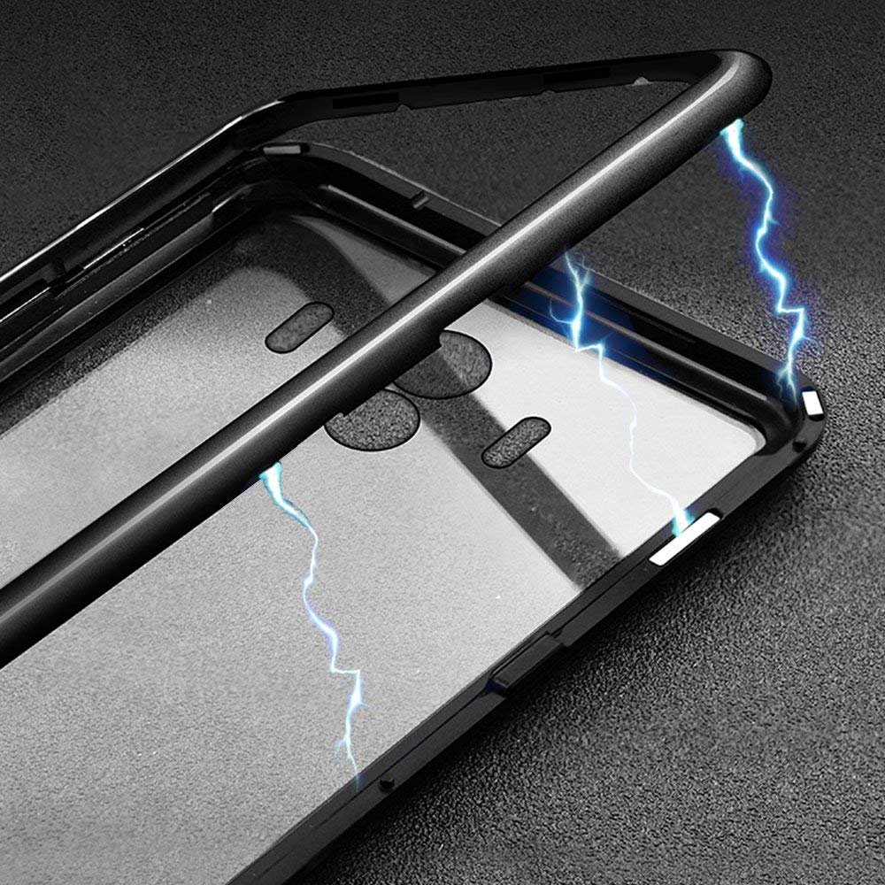 Compatibile con Huawei Mate 20, custodia magnetica con cornice in metallo, ultra sottile a 360 gradi, completamente protettiva trasparente anteriore e posteriore, in vetro temperato, verde