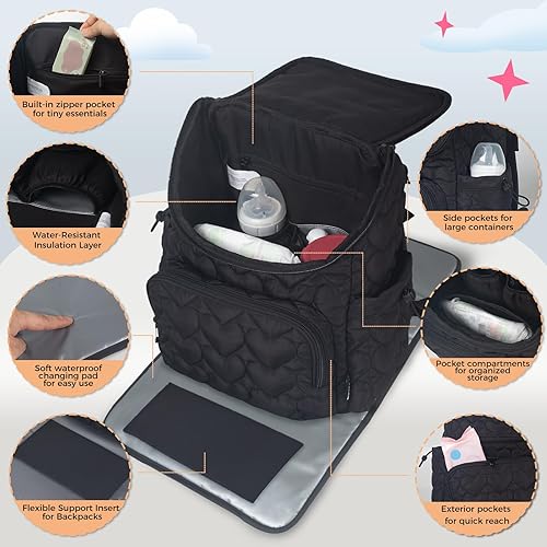 Miniatura 3 de Mochila para pañales para bebé, bolsa de bebé multifunción para mamá y papá, mochila de pañales de gran capacidad con cambiador, pañaleras elegantes