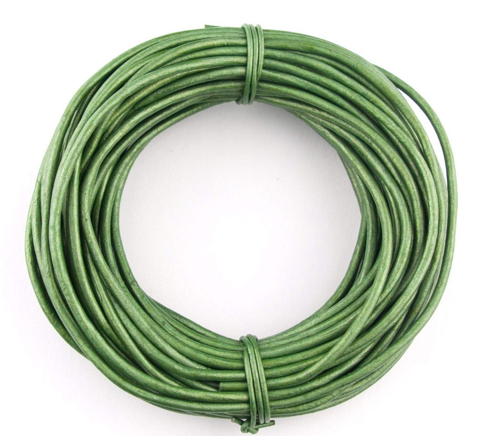 Green Metallic Round Leather Cord 1.5mm 10 Meters (11 Yards)