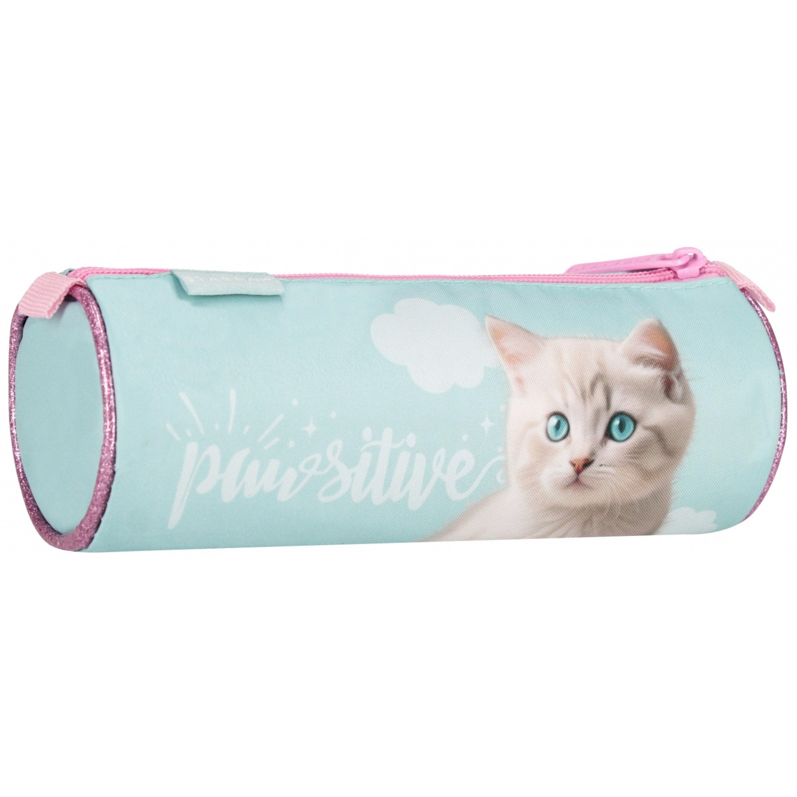 sarcia.eu School Girl's Pencil case, Round, Tube Shape, Pouch for Accessories, in Cats, Blue 22x8x8cm (Kitten Round) - Image 3