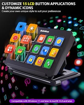 Stream Controller Deck with 15 Macro Keys,Studio Controller Actions in OBS/Twitch/YouTube and More, Upgrade Version 3.0 Streaming Deck Keyboard Compatible with Mac/PC