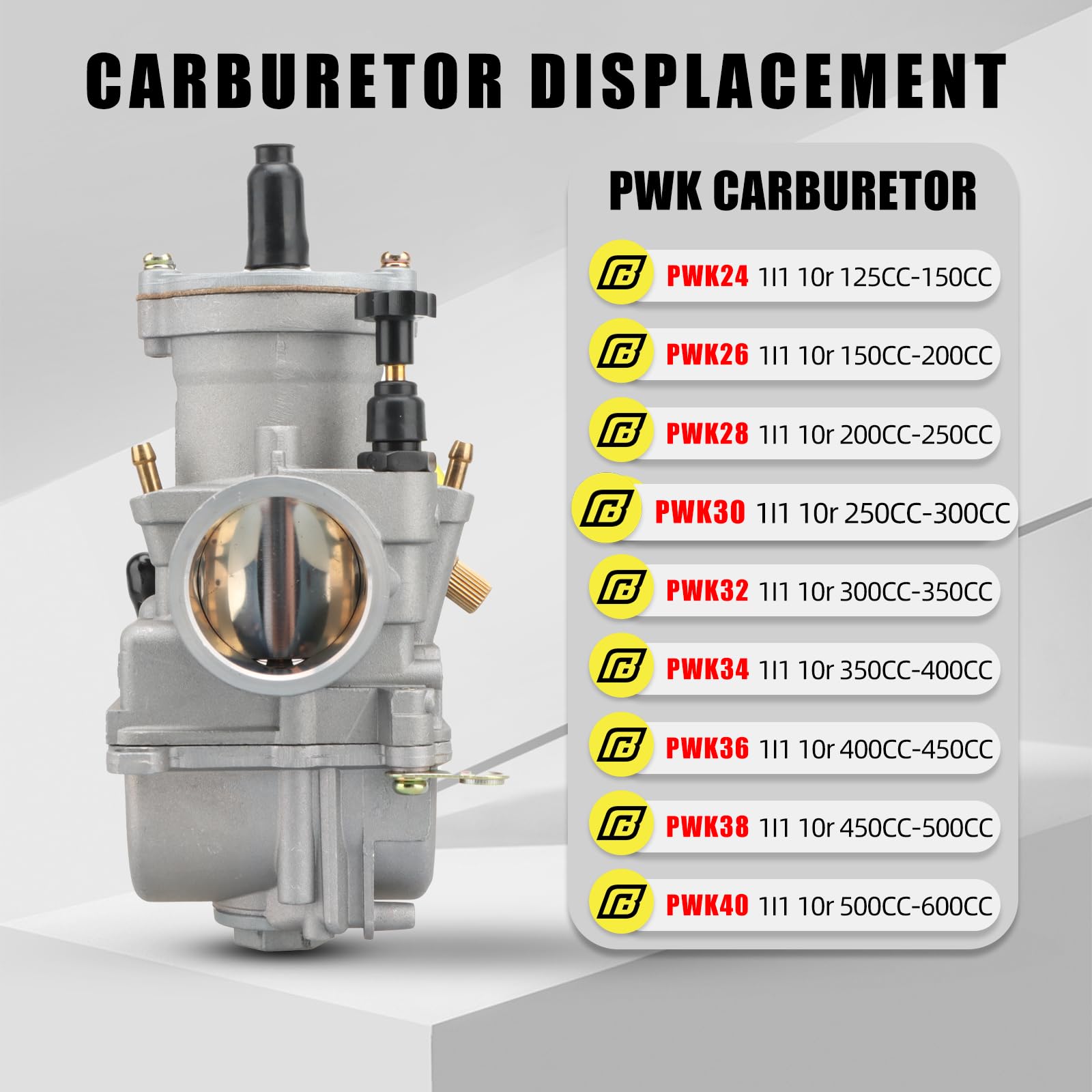 NIBBI Carburatore PWK 30MM, Carburatore per Moto Con Potenza Carb Jet adatto per Pit Dirt Bike da 180 cc-300 cc, Motocross, Enduro, Fuoristrada, ATV Quad scooter