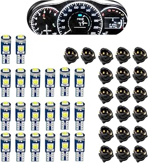 20 PCS LED Dash Bulbs, T5 3030-3SMD Plug-in Super Bright LED Bulb with Twist Lock Socket, No Flickering Shock and Water Proof Light, Universal Dash Instrument Lights Kit (White)