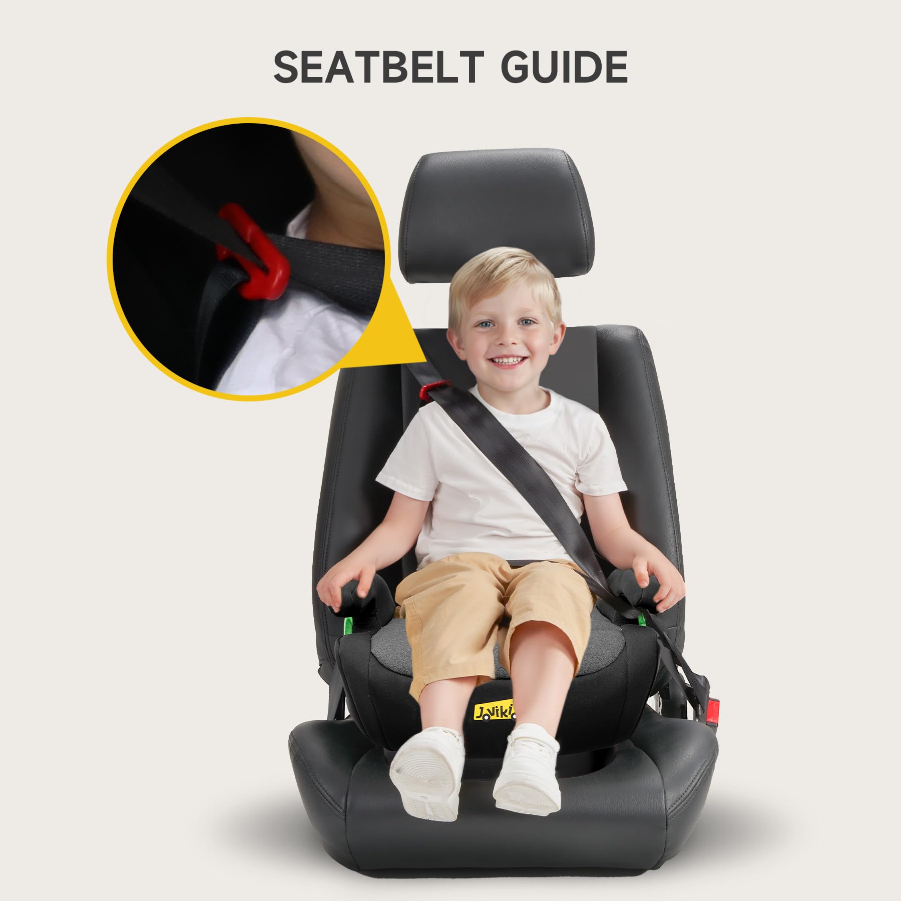 Jovikids i-Size Booster Car Seat, 125-150cm Highback Toddler Booster Seat with ISOFIX, ECE R129 Approved, Seat Belt Guide, Lightweight & Portable, Removable Machine Washable Cover - Black - 5