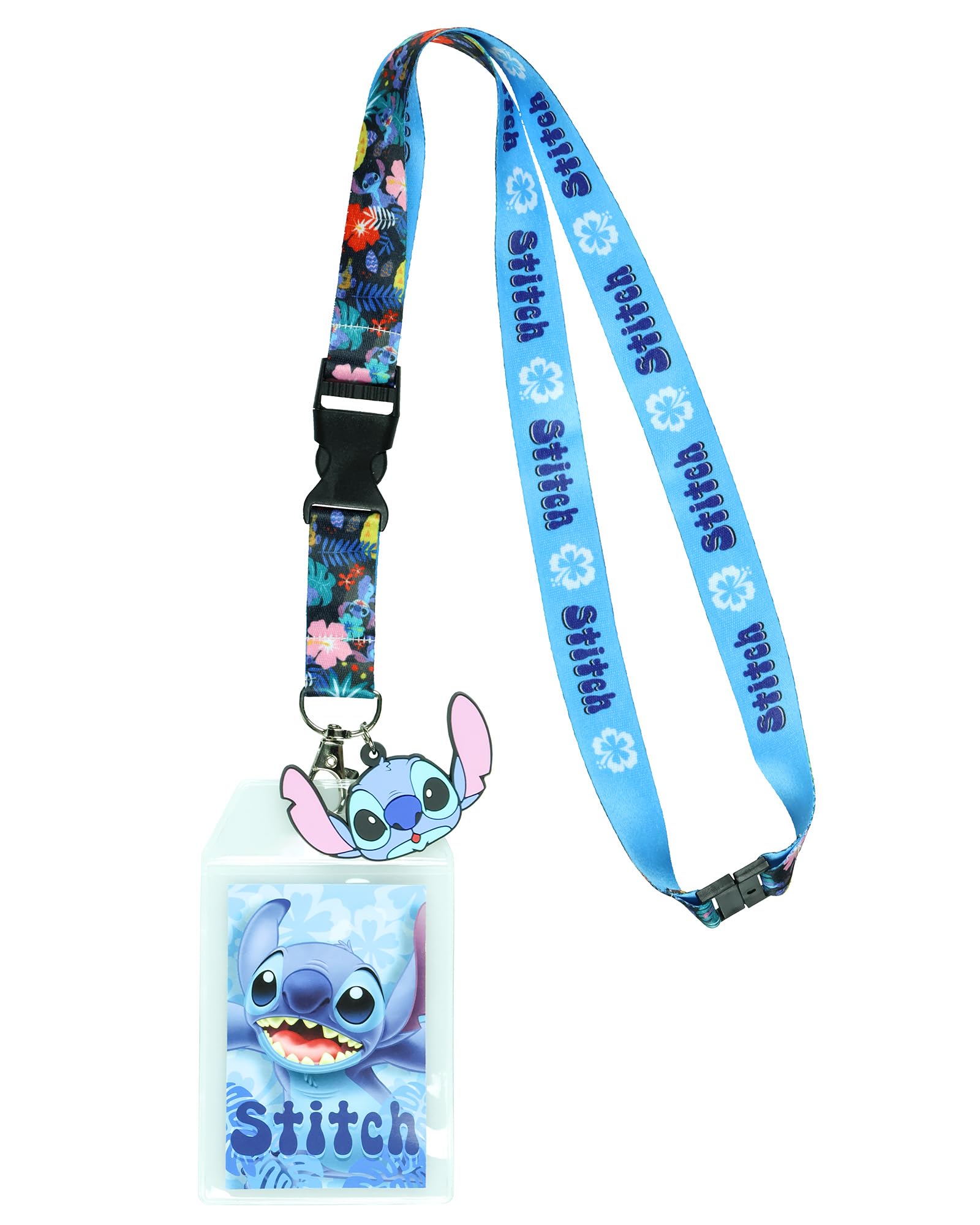Disney Lilo and Stitch Tropical Breakaway Lanyard ID Badge Holder with 2" Rubber Charm