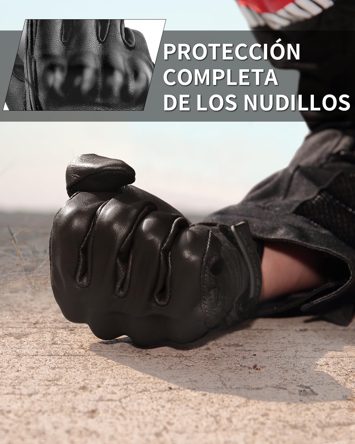 KEMIMOTO Guantes Cuero Moto Hombres y Mujeres, Protector de Nudillos, Pantalla Táctil y Transpirable, de Dedos Completos para Motocross, Tiro