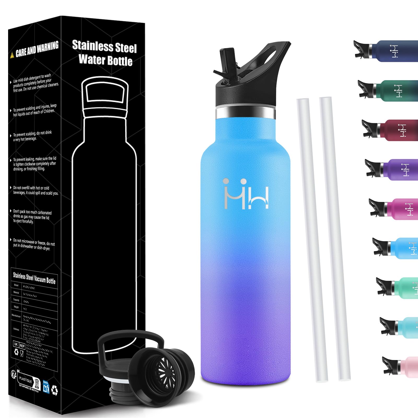 HoneyHolly Stainless Steel Water Bottle, 500 ml, BPA-Free, Children's Drinking Bottle, Leak-Proof Insulated Flask, Double-Walled, Stainless Steel Water Bottle, with Straw, Thermos Flask, Suitable for