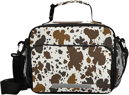 Kcldeci Bolsa de almuerzo de cuero de vaca Bolsas de almuerzo aisladas Caja de almuerzo reutilizable Bolsa de mano Bolsa de mano térmica Kit de