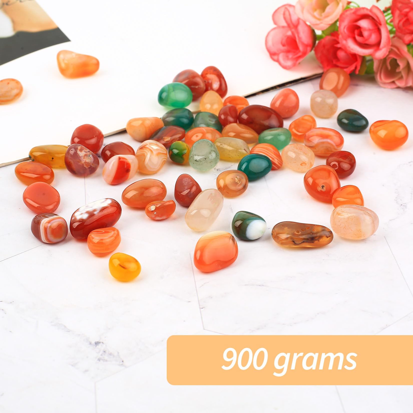 900g Edelsteine für Kinder, Bunte Trommelsteine, Halbedelsteine, 8-13 mm Muggelsteine, Bunte Steine Glückssteine für Edelsteinspiel Schatzsuche Gärten Blumentöpfe Dekoration(rund)