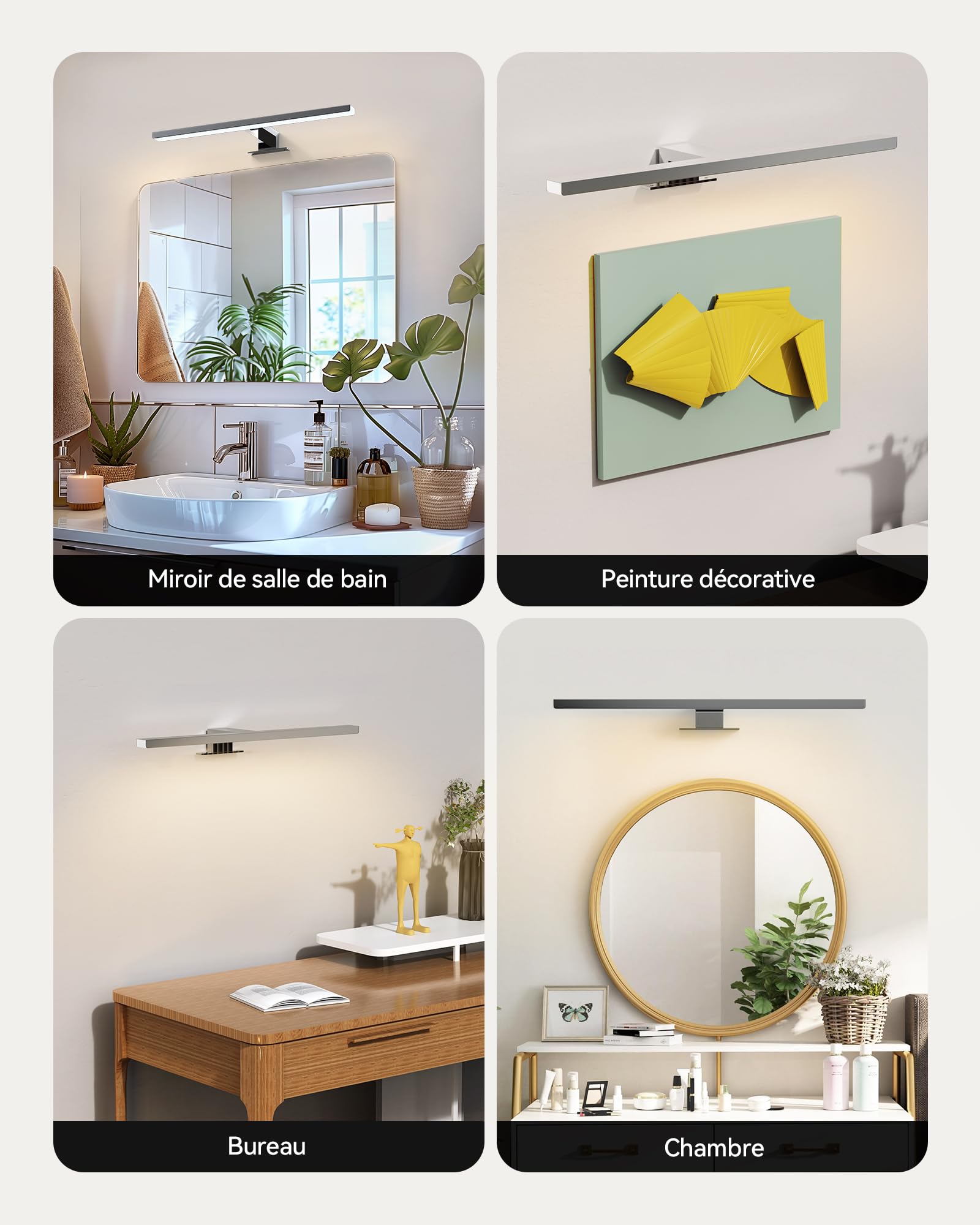 Hommie Lampe Miroir Salle de Bain LED 40CM Avec Interrupteur Blanc Neutre 4000K Luminaire Salle de Bain 10W 230V 900LM IP44 Étanche