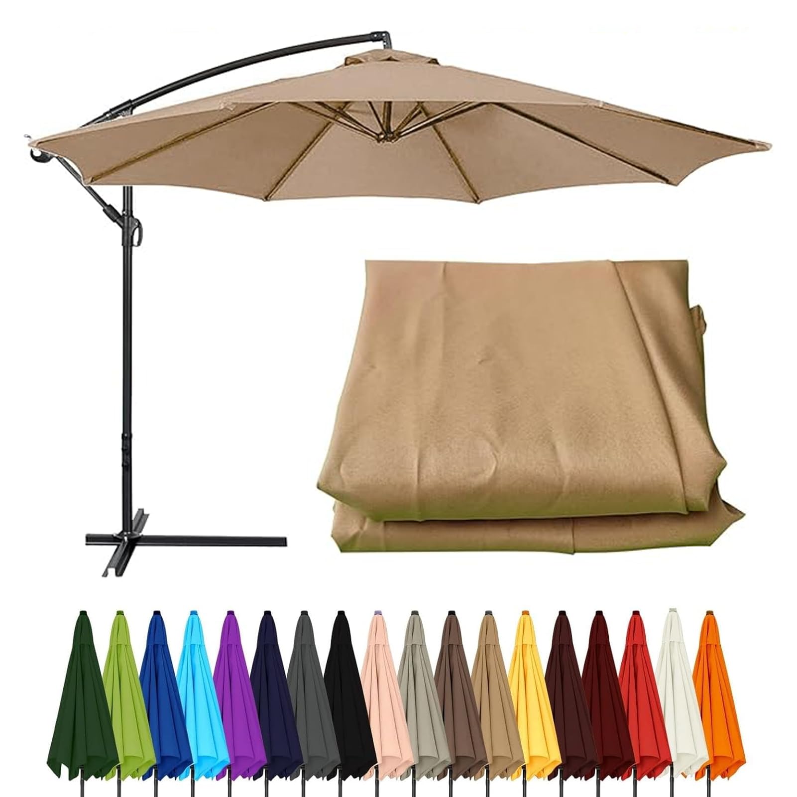 EYKWKB Umbrella Canopy Replacement Outdoor Parasol Replacement Canopy Sun Umbrella Fabric Cover with 6/8 Ribs Garden Canopy Cover for Patio Umbrella Parasol covers For Backyard Courtyard Lawn Khaki