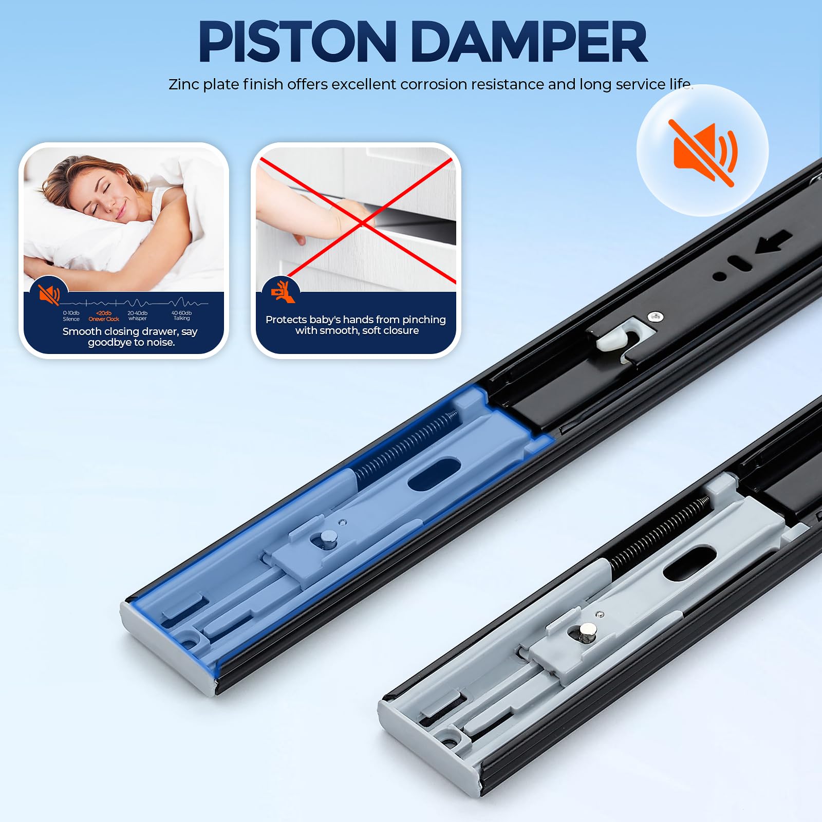 10 Pairs Soft Close Heavy Duty Metal Ball Bearing Full Extension Dresser Drawer Slides - 12 Inches, Side Mount, 500 lbs, Black