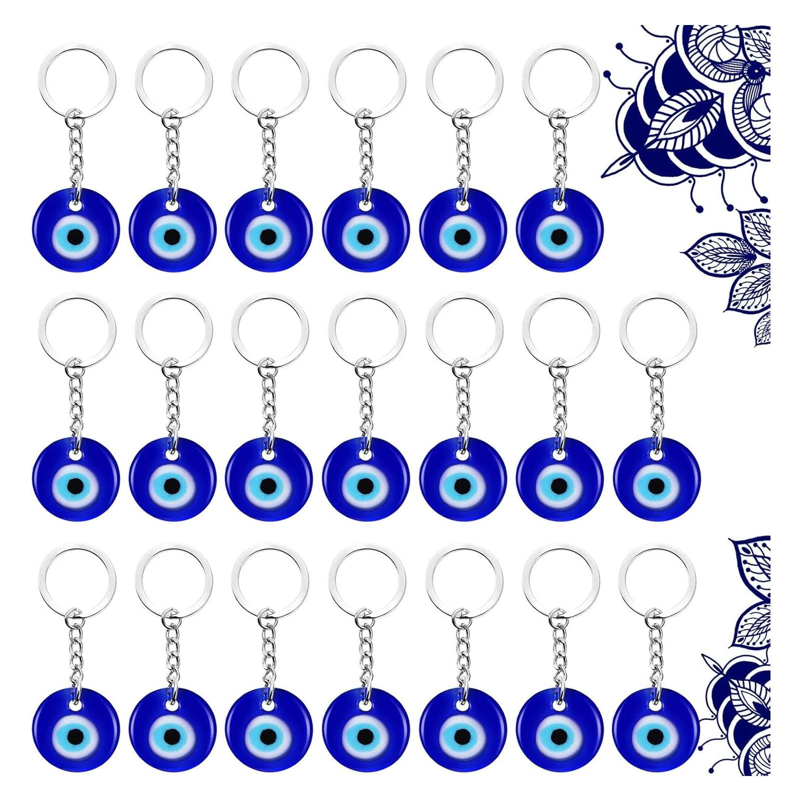 20 Pcs Evil Eye Keychain Blue Charms Crafting Glass Keychain with Keyring Jewelry Amulet for Good Luck