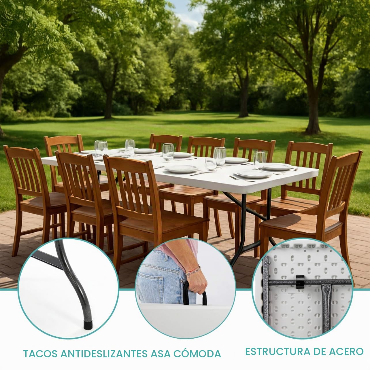 Brigros - Mesa Plegable de jardín Mesa de Camping, Buffet, Cocina | Mesas Plegables en maletín con asa Que Ahorra Espacio (180 x 70 x 74)