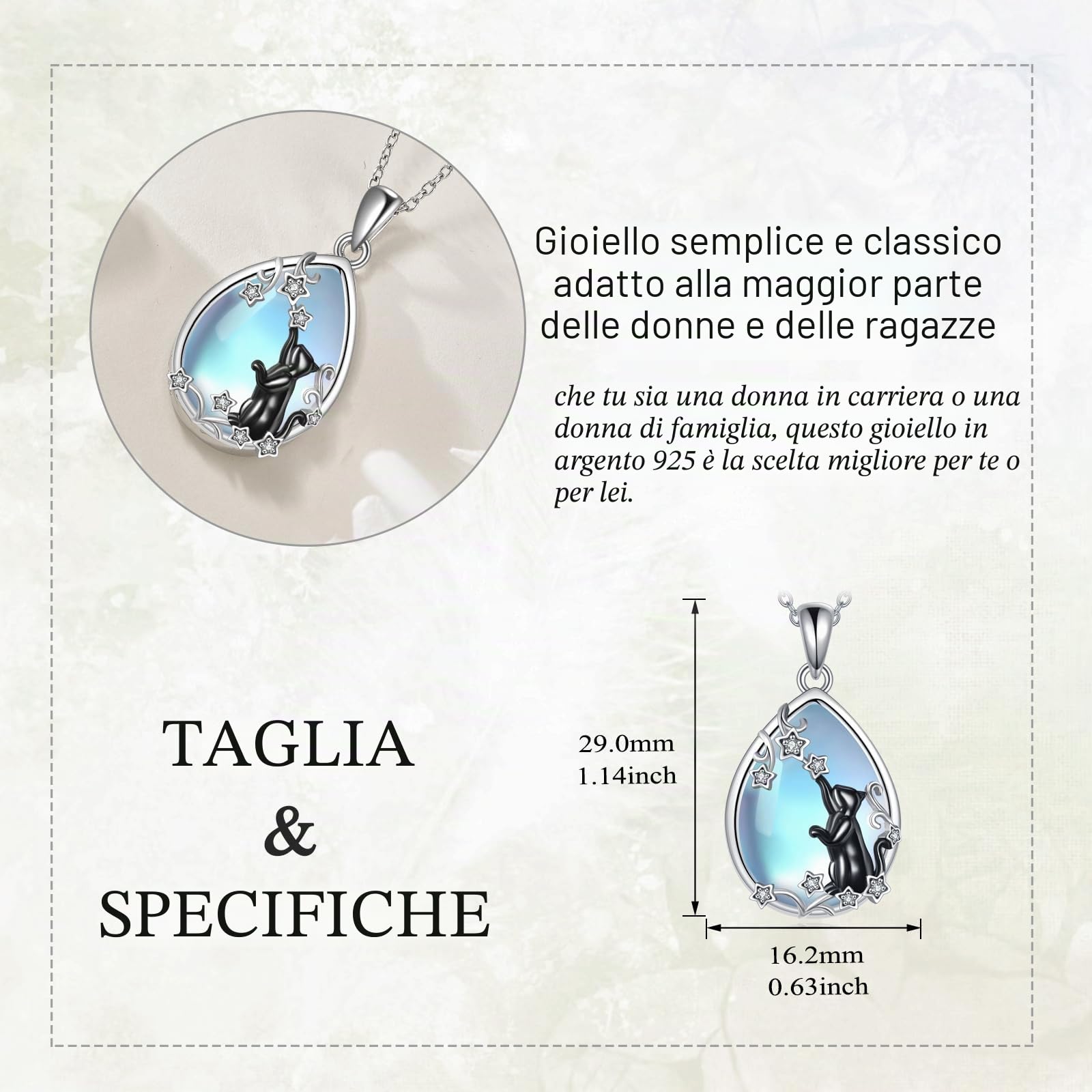 YAFEINI Collana con Pietra di Luna in Argento Sterling Volpe/Axolotl/Gatto/Cane/Panda/Mucca Collana con Ciondolo Gioielli con Animali Regali per Donna Ragazze