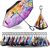 Vista 11 de SIEPASA Paraguas invertido invertido de 49/56 pulgadas, doble toldo extra grande, ventilado, resistente al viento, impermeable, paraguas de golf