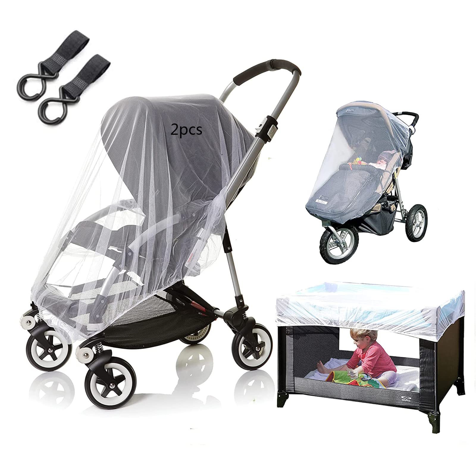 IS MUHE 2 Pack Baby Stroller & Crib Insect Netting, Cradles, Playards, with Fine Soft Mesh Net & Elastic Edges - White