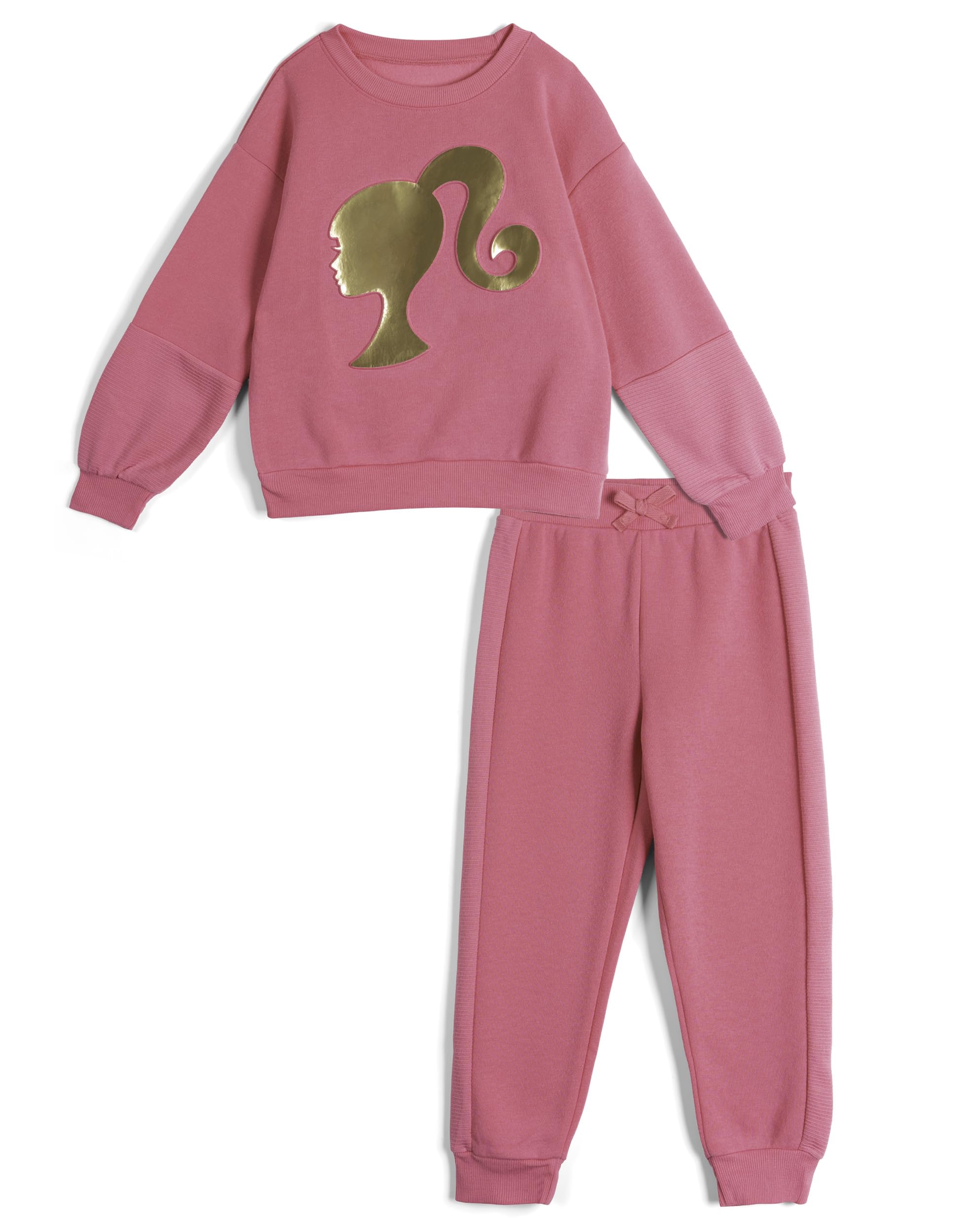 Barbie Girls Fleece Pullover Sweatshirt and Jogger Pants Outfit Set Toddler to Big Kid Sizes (2T - 10-12)
