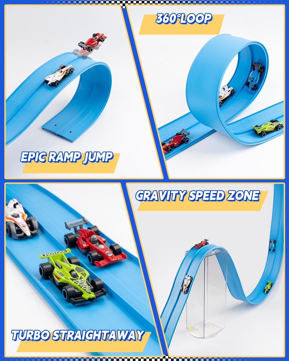 Flexible Race Car Track for Kids - Flex Track 15 Ft with Suction Cups & Loop, Portable Roll Up Racetrack for 1:64 Scale Model Cars for Toddlers Boys Girls Age 3+