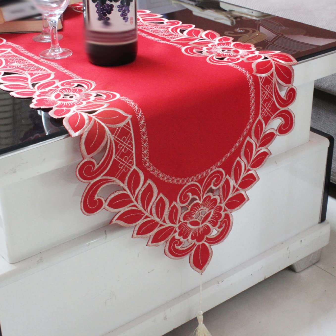 Amazon｜[OceanMap] 花 テーブルランナー 花柄刺繍 テーブル