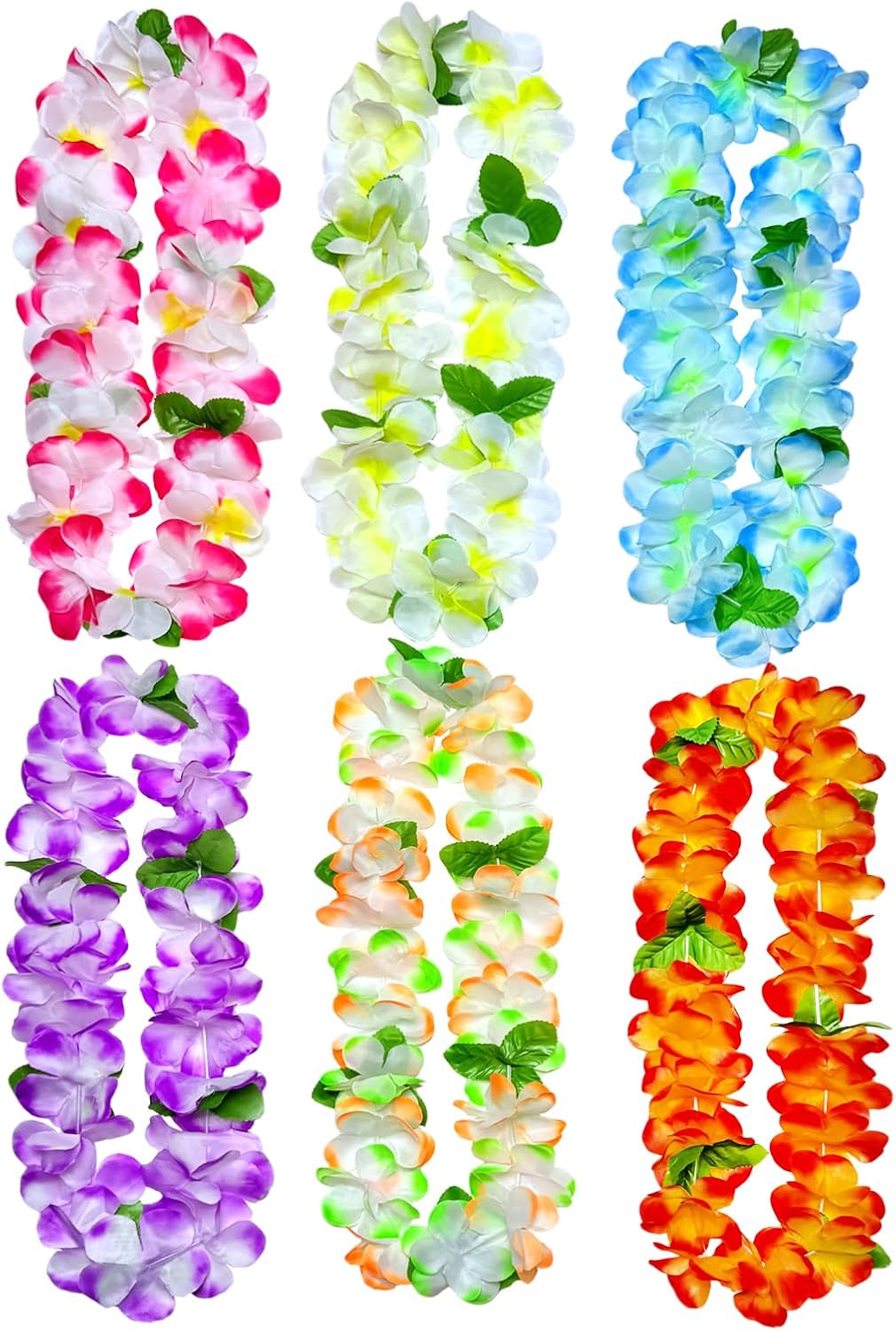 6 Counts Hawaiian Leis for Luau Party Supplies, Tropical Flower Lei Decorations, Premium Artificial Leis for Wedding, Graduation, Beach & Birthday Party Favors