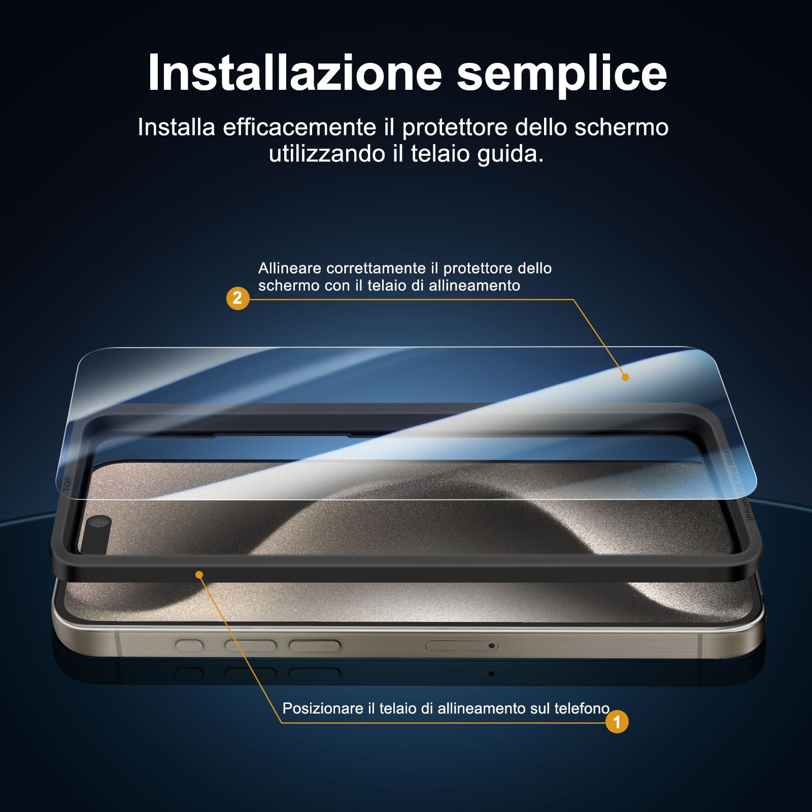 NEW'C 3x Pellicola Vetro Temperato per iPhone 15 Pro Max (6,7 Pollici) e 3x Pellicola Vetro Protettiva Fotocamera Posteriore +Tappo Antipolvere-Strumento di installazione semplice incluso