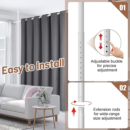 Miniatura 5 de Barra de cortina divisora de habitación, divisor de cortina sin perforaciones para separación de habitaciones, 48 a 72 pulgadas de ancho, 4-10 pies