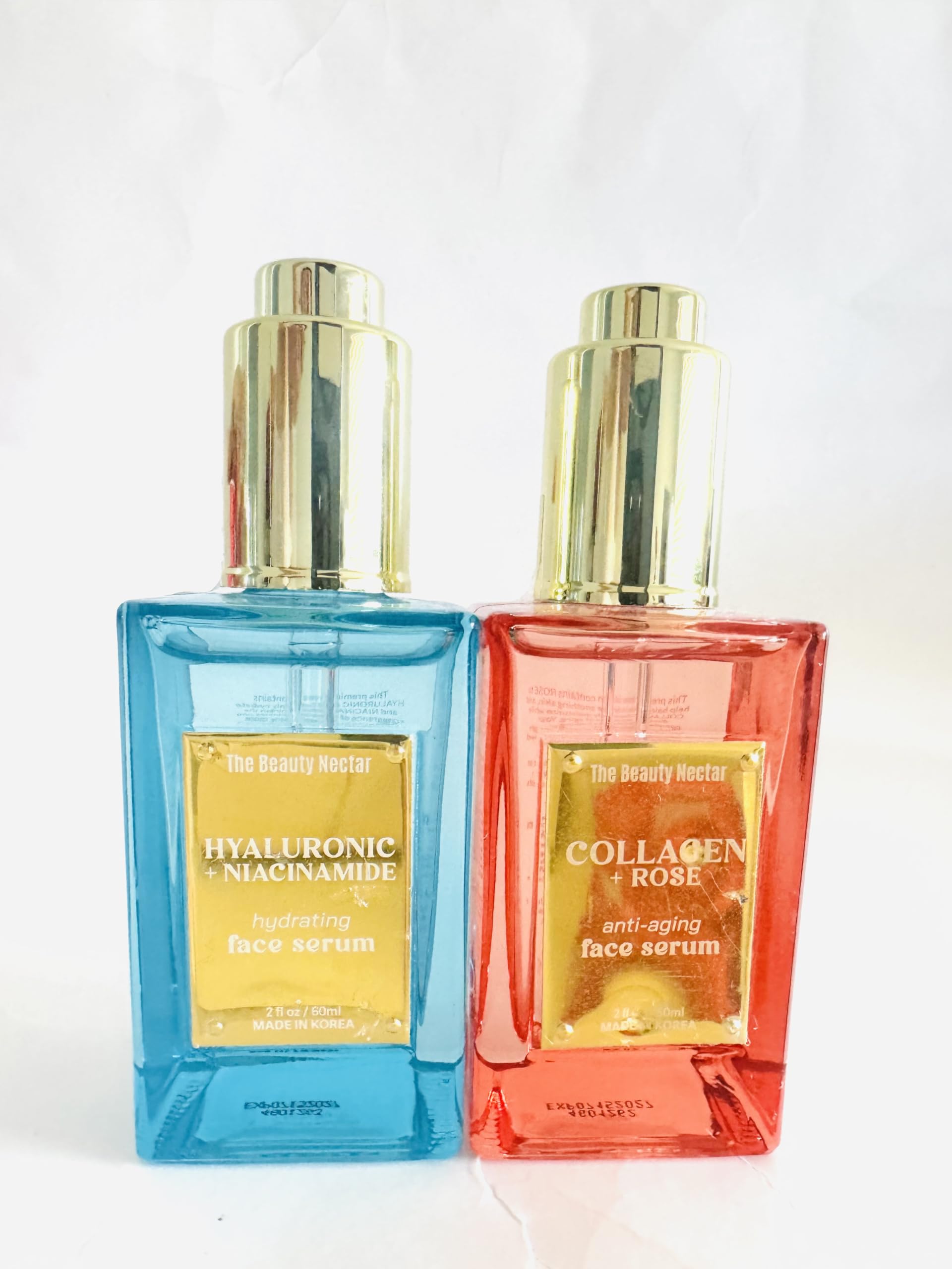 Set of The Beauty Nectar Hyaluronic+Niacinamide & Collagen+Rose Face Serum, 2 items. NO BOX