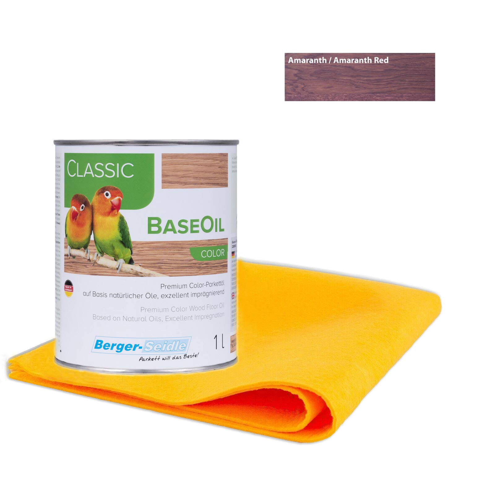 Berger Seidle Classic Base Oil | Aceite de parquet prémium con impregnación profunda | materias primas 100% naturales | 1 litro + 1 paño de cuidado supersuave (amarant)