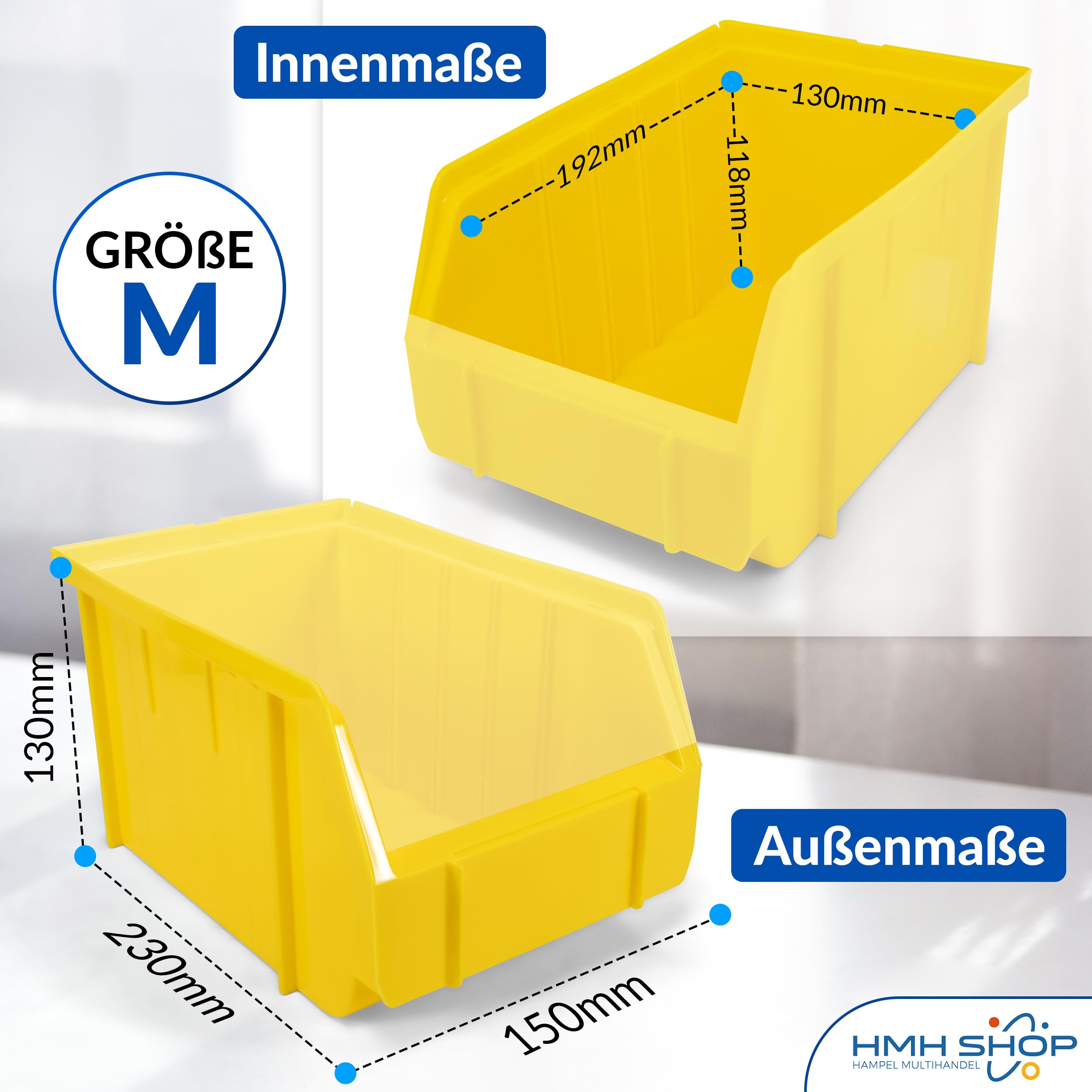 Stapelboxen der Größe M 230x150x130mm für dein Kleinteilelager Sichtlagerkästen in 5 Farben Zubehör wie Deckel Trennsteg Etikett Wandschiene Sortierkisten (6x Rot + Wandschiene, 5 Stück)