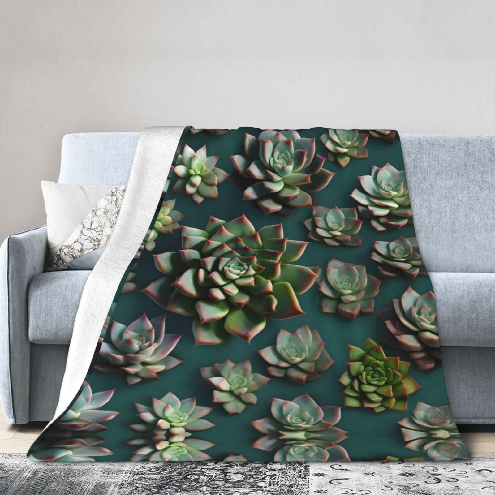 Many Succulents 60"x50" Fleece Blanket, Full Size, Super Soft, Suitable for Bed, Sofa, Camping, All Seasons