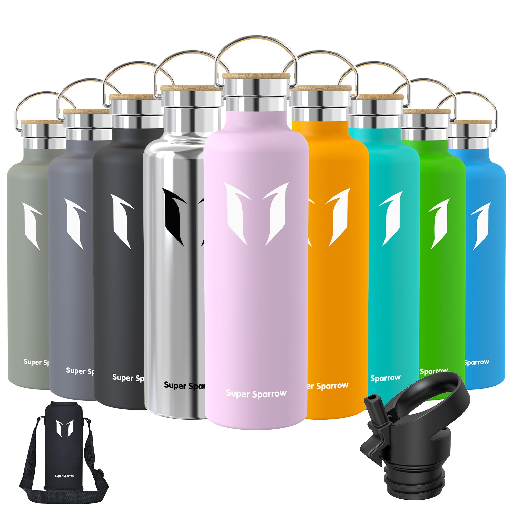 Super Sparrow Borraccia Termica - Bottiglia Termica Senza Perdite - 350ml/500ml/620ml/750ml/1L - Senza BPA Borracce Bambini - Per Scuola, Sport, Campeggio, Palestra, Ciclismo - Con 2 Tappi