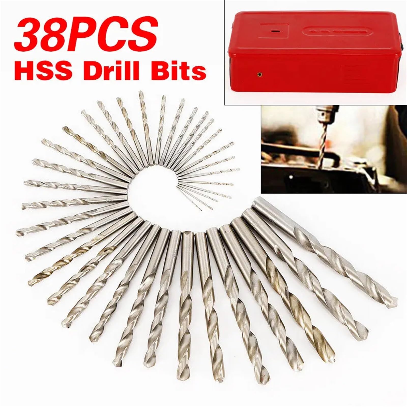 Juego de brocas para taladro rotativo Juego de brocas métricas HSS 38 piezas 1 a 13 mm con punta acero alta velocidad y cobalto + estuche