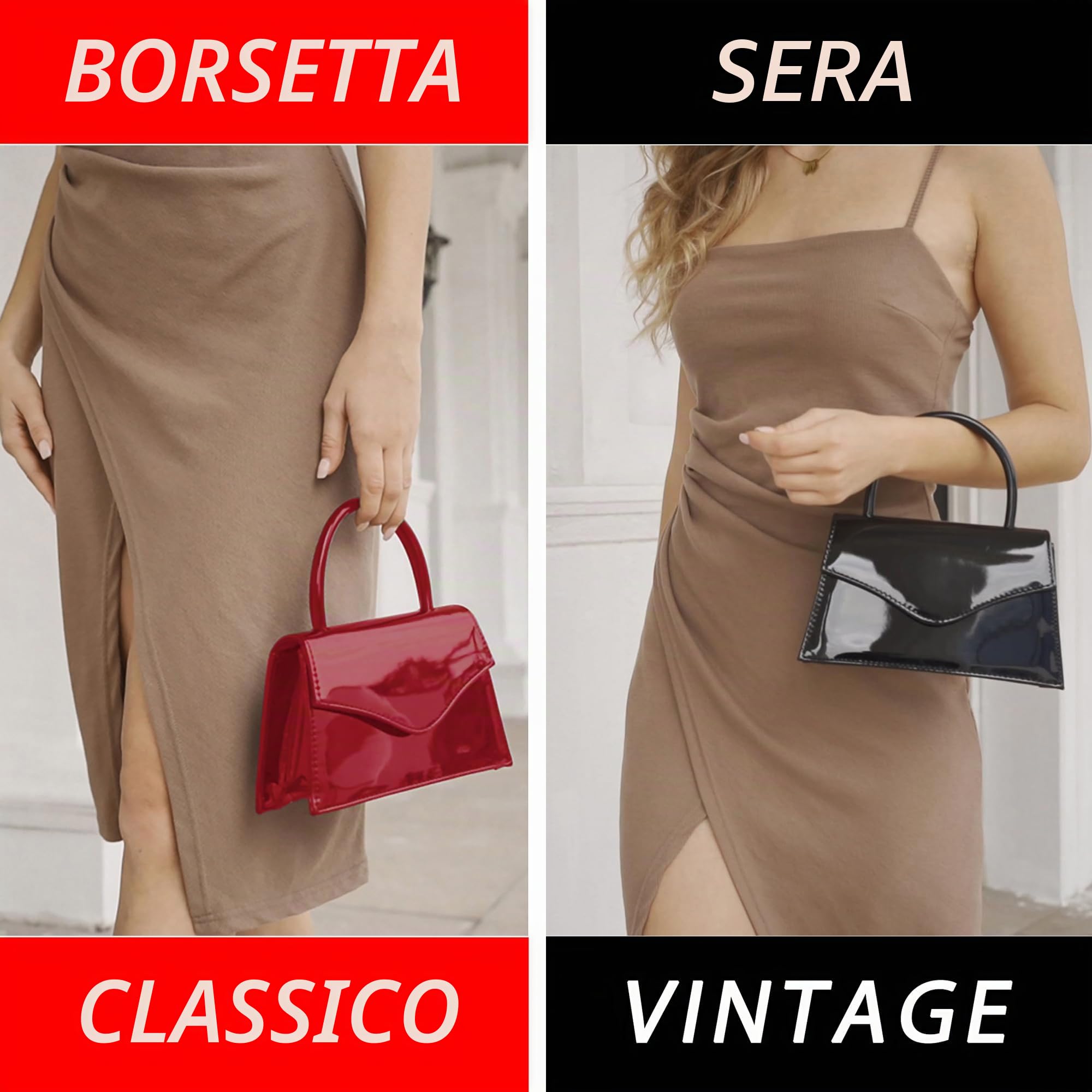 Pochette da donna in finta pelle laccata, per matrimonio, piccola pochette con tracolla, Nero