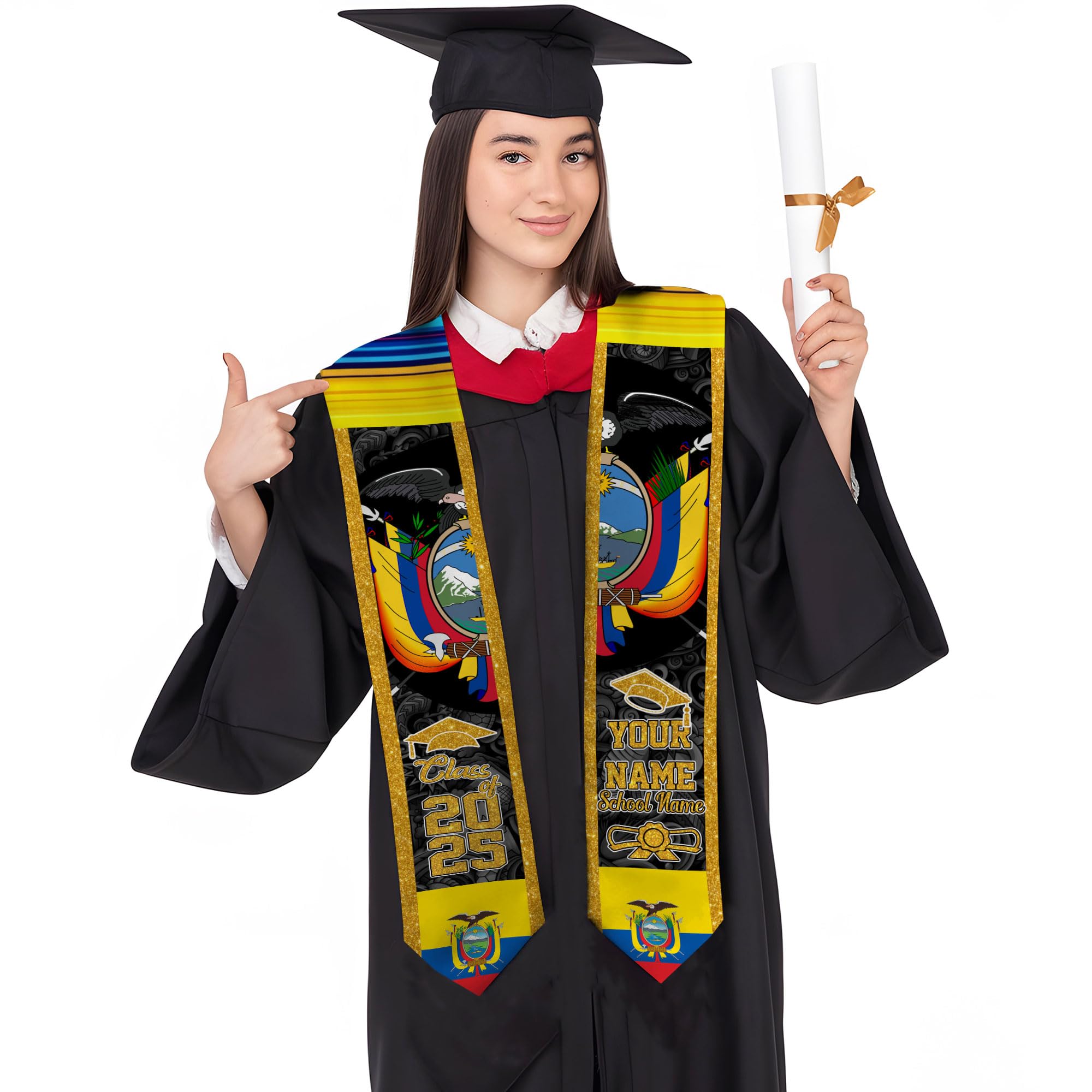 MonkeyVan Custom Ecuador Graduation Sash, Ecuadorians American Flag Graduation Stole 2025, Ecuador Flag Pride Graduation Sash Ecad 12