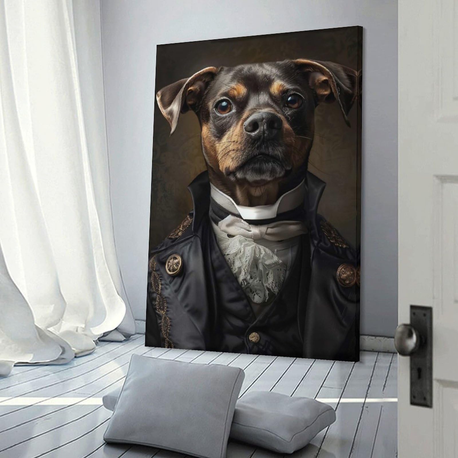 Junmoney Dog Portrait in Formal Attire Wall Art Print 20x30inch(50x75cm), for Art Walls, Layered Displays Or Homes, Wall Decor Suited to Curated Displays