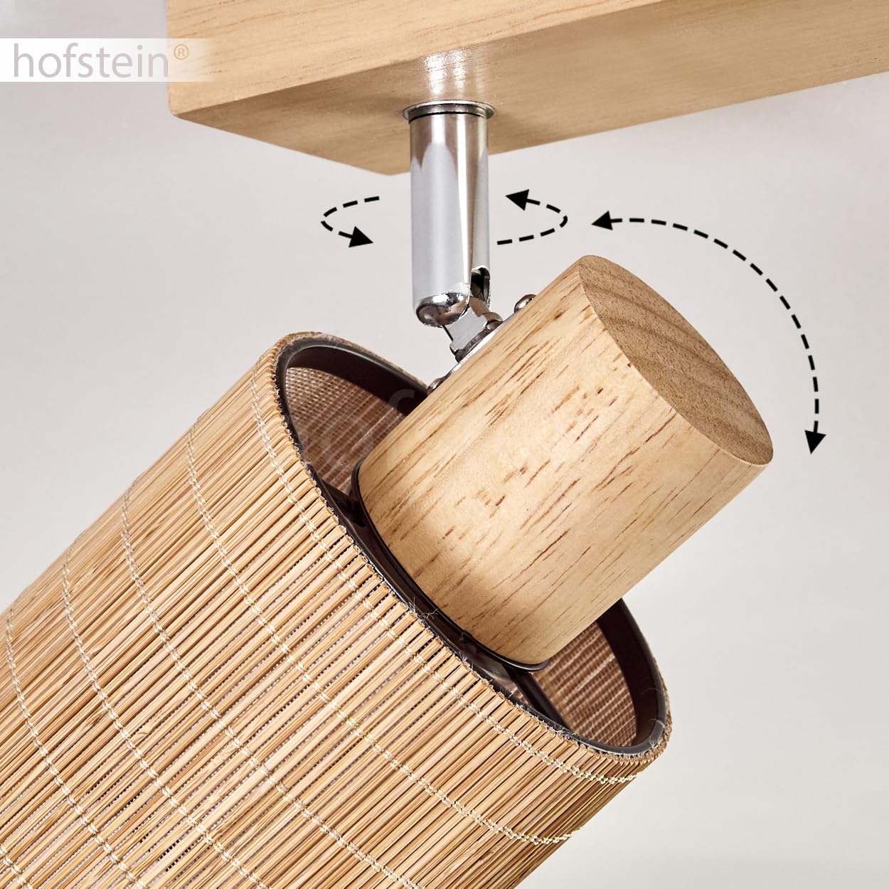 Lampada da soffitto Kinnared, lampada moderna in legno/metallo/bambù nei colori naturali/cromati/marrone, a 3 luci design scandinavo con faretti regolabili, x E14, senza lampadine