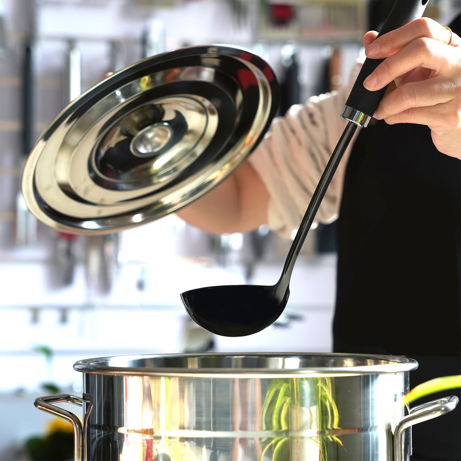 Cucharón de sopa de 12 pulgadas, cuchara de cucharón de acero inoxidable, cucharas de sopa con mango cómodo, utensilios de cocina para cocinar, accesorios de cocina de metal