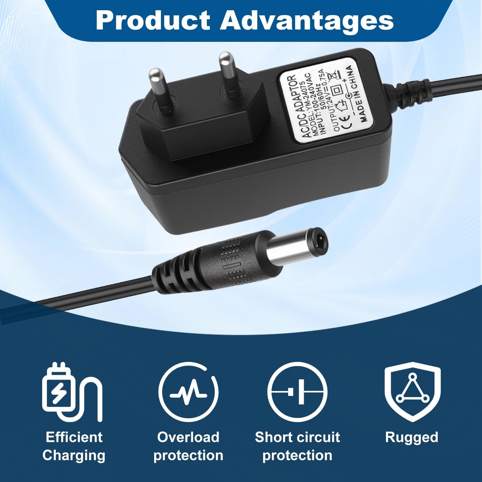 Alimentatore di rete da 24 V per aspirapolvere Rowenta X‑Pert 6.60, compatibile con RH6821, RH6837, RH6838, RH6877, RH6878, RH6879, TY6837, TY6838, TY6878, EO6838, cavo da 1,2 m