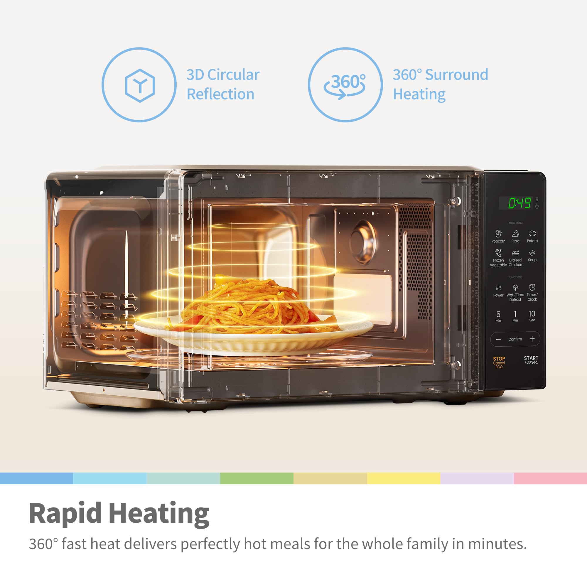 COMFEE' 20L Digital Microwave Oven, 700W Compact Countertop Microwave with Inverter, 6 Auto Menus, Multi-Stage Cooking, ECO Mode, Express Cook, Black - CMO-EM202NF(BK) — view 8